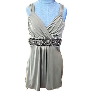 Studio Y Olive Green Sleeveless V-Neck Embellished Front Party Top Size Medium